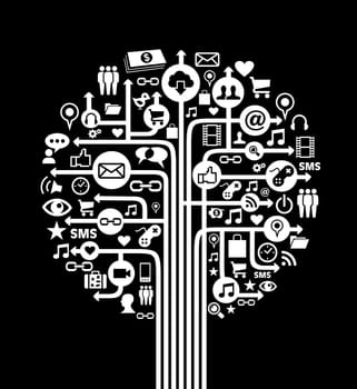 Social media network concept tree icons set. Vector illustration layered for easy manipulation and custom coloring.