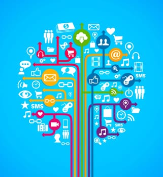 Social media network concept tree icons set. Vector illustration layered for easy manipulation and custom coloring.