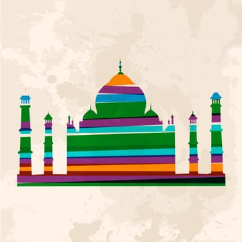 Diversity colors transparent bands Taj Mahal over grunge background. EPS10 file version. This illustration contains transparency and is layered for easy manipulation and custom coloring.