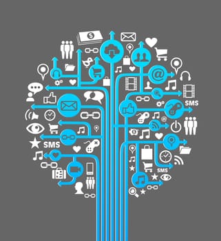 Social media network concept tree icons set. Vector illustration layered for easy manipulation and custom coloring.