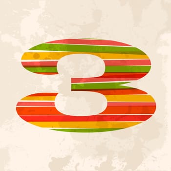 Diversity colors transparent bands number three over grunge background. EPS10 file version. This illustration contains transparency and is layered for easy manipulation and custom coloring.