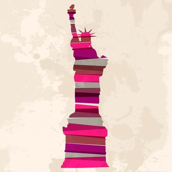 Diversity colors transparent bands Statue of Liberty New York city over grunge background. EPS10 file version. This illustration contains transparency and is layered for easy manipulation and custom coloring.