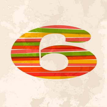 Diversity colors transparent bands number six over grunge background. EPS10 file version. This illustration contains transparency and is layered for easy manipulation and custom coloring.