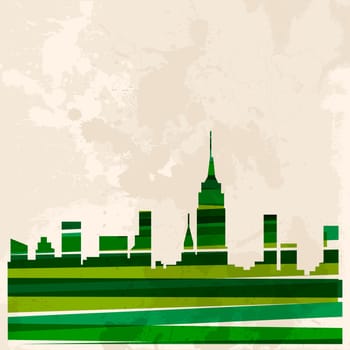 Diversity colors transparent bands green concept city over grunge background. EPS10 file version. This illustration contains transparency and is layered for easy manipulation and custom coloring.