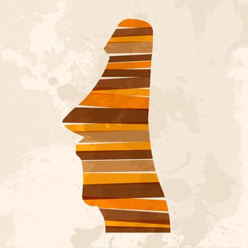 Diversity colors transparent bands stone statue Easter Island over grunge background. EPS10 file version. This illustration contains transparency and is layered for easy manipulation and custom coloring.