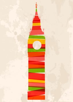 Diversity colors transparent bands Big Ben London city over grunge background. EPS10 file version. This illustration contains transparency and is layered for easy manipulation and custom coloring.
