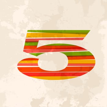 Diversity colors transparent bands number five over grunge background. EPS10 file version. This illustration contains transparency and is layered for easy manipulation and custom coloring.