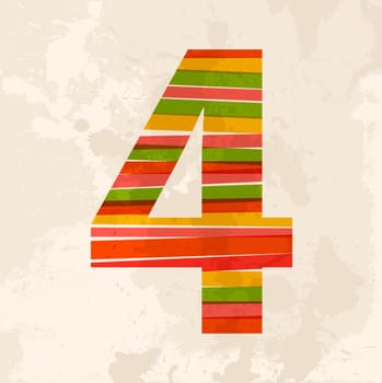 Diversity colors transparent bands number four over grunge background. EPS10 file version. This illustration contains transparency and is layered for easy manipulation and custom coloring.
