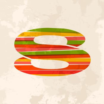 Diversity colors transparent bands number eight over grunge background. EPS10 file version. This illustration contains transparency and is layered for easy manipulation and custom coloring.