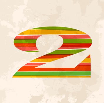 Diversity colors transparent bands number two over grunge background. EPS10 file version. This illustration contains transparency and is layered for easy manipulation and custom coloring.