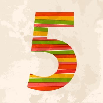 Diversity colors transparent bands number 5 over grunge background. EPS10 file version. This illustration contains transparency and is layered for easy manipulation and custom coloring.