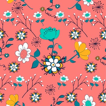 Retro flower seamless pattern. Vector illustration layered for easy manipulation and custom coloring.
