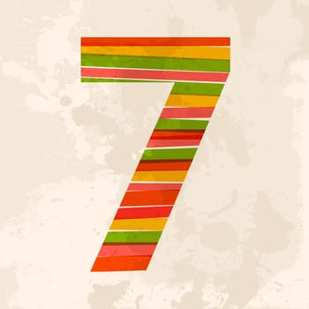 Diversity colors transparent bands number 7 over grunge background. EPS10 file version. This illustration contains transparency and is layered for easy manipulation and custom coloring.