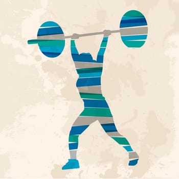 Diversity colors transparent bands weight lifter athlete over grunge background. EPS10 file version. This illustration contains transparency and is layered for easy manipulation and custom coloring.