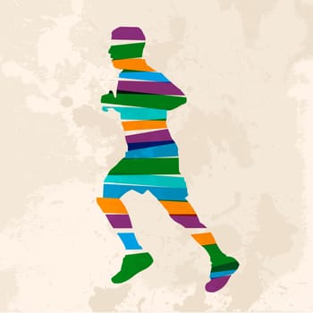 Diversity colors transparent bands running man over grunge background. EPS10 file version. This illustration contains transparency and is layered for easy manipulation and custom coloring.