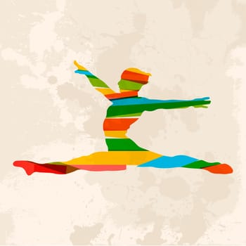 Diversity colors transparent bands Olympic Gym woman over grunge background. EPS10 file version. This illustration contains transparency and is layered for easy manipulation and custom coloring.