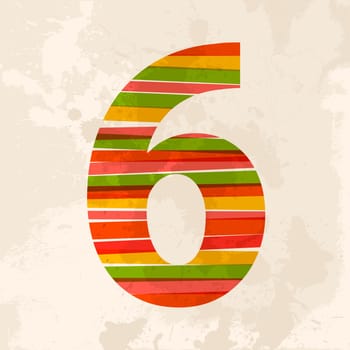 Diversity colors transparent bands number 6 over grunge background. EPS10 file version. This illustration contains transparency and is layered for easy manipulation and custom coloring.