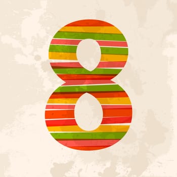 Diversity colors transparent bands number 8 over grunge background. EPS10 file version. This illustration contains transparency and is layered for easy manipulation and custom coloring.
