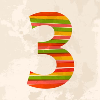 Diversity colors transparent bands number three over grunge background. EPS10 file version. This illustration contains transparency and is layered for easy manipulation and custom coloring.