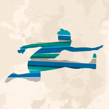 Diversity colors transparent bands jumping sports woman over grunge background. EPS10 file version. This illustration contains transparency and is layered for easy manipulation and custom coloring.