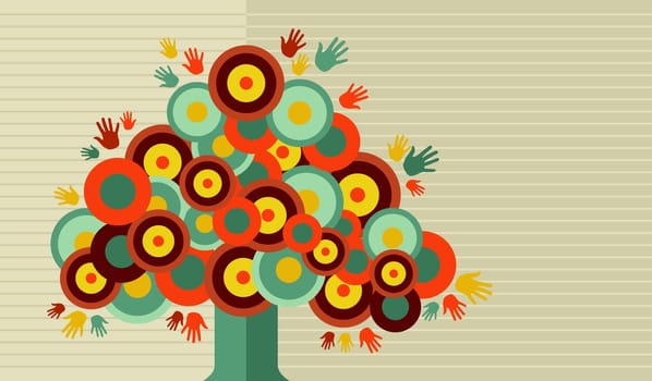 Cute tree hands stripe background concept vector . Vector file layered for easy manipulation and custom coloring.