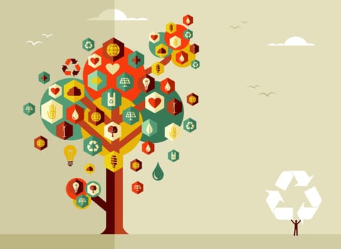 Sustainable icons conceptual tree. Vector file layered for easy manipulation and custom coloring.
