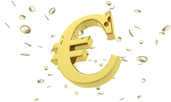 Rain euros in 3d isolated on white with clipping path