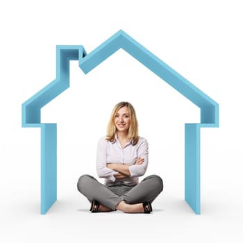 smiling woman and 3d house