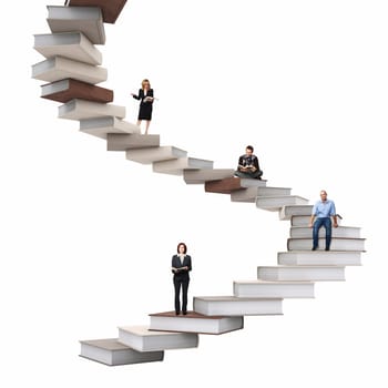businesspeople on 3d abstract books stair