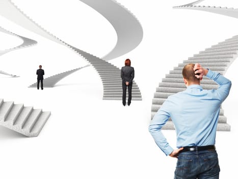 business people and 3d abstract stair