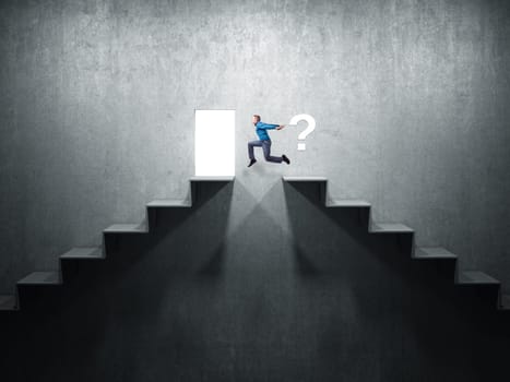 man jump over 3d abstract stair