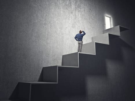 worker on 3d huge concrete stair