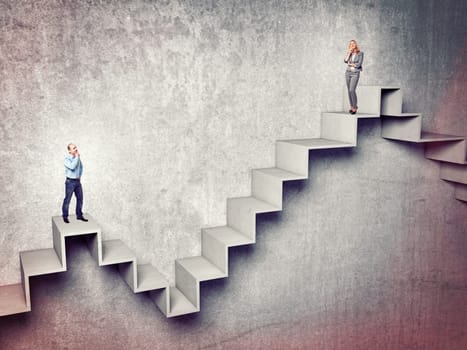 thinking people on 3d abstract stair