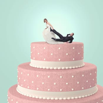 funny wedding cake with goom and bride
