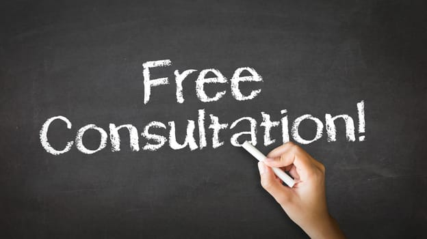 A person drawing and pointing at a Free Consultation Chalk Illustration