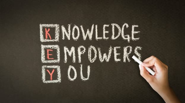 A person drawing and pointing at a Knowledge Empowers You Chalk Illustration