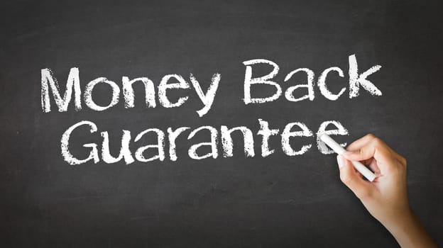 A person drawing and pointing at a Money Back Guarantee Chalk Illustration