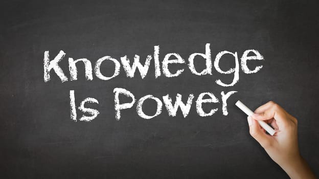 A person drawing and pointing at a Knowledge Empowers You Chalk Illustration