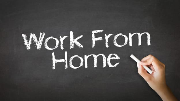 A person drawing and pointing at a Work From Home Chalk Illustration