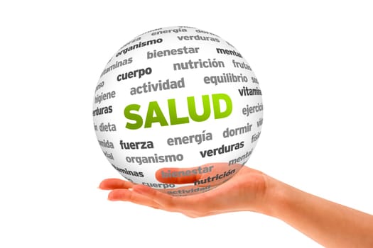 Hand holding a 3D Sphere owith Health related words