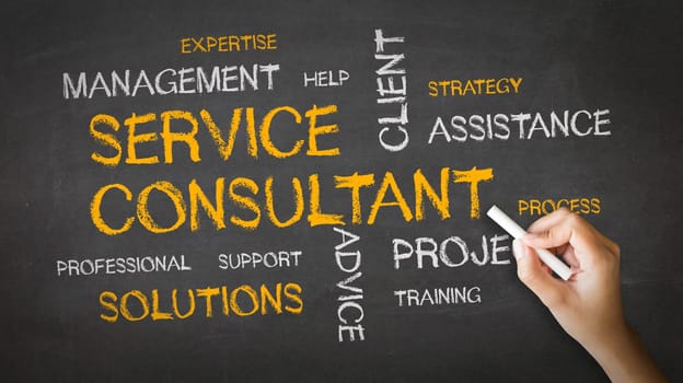A person drawing and pointing at a Service Consultant Chalk Illustration