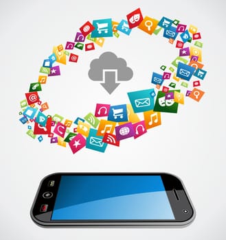 Smartphone web apps icon set concept background. Vector illustration layered for easy manipulation and custom coloring.