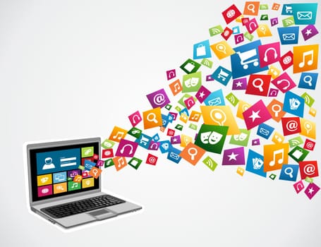 Online social media applications icon set concept background. Vector illustration layered for easy manipulation and custom coloring.