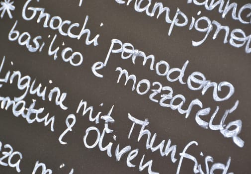 Menu in front of a restaurant