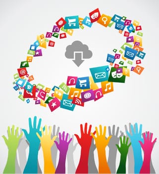 Cloud computing smartphone web applications icon set concept background. Vector illustration layered for easy manipulation and custom coloring.