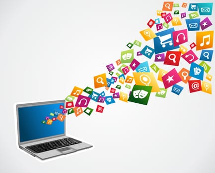 Online social media applications icon set concept background. Vector illustration layered for easy manipulation and custom coloring.
