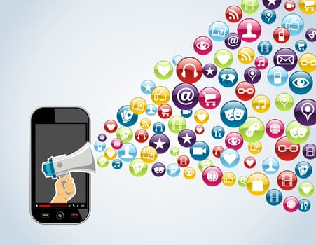 Cloud computing apps icon set concept background. Vector illustration layered for easy manipulation and custom coloring.