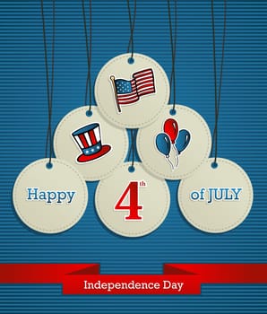 National Independence 4th July US concept hanging badges background. This illustration is layered for easy manipulation and custom coloring