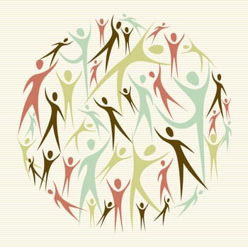 Ethnical family concept planet shape made with and human silhouettes. Vector file layered for easy manipulation and custom coloring.