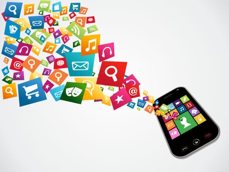 Mobile computer apps icon set concept background. Vector illustration layered for easy manipulation and custom coloring.